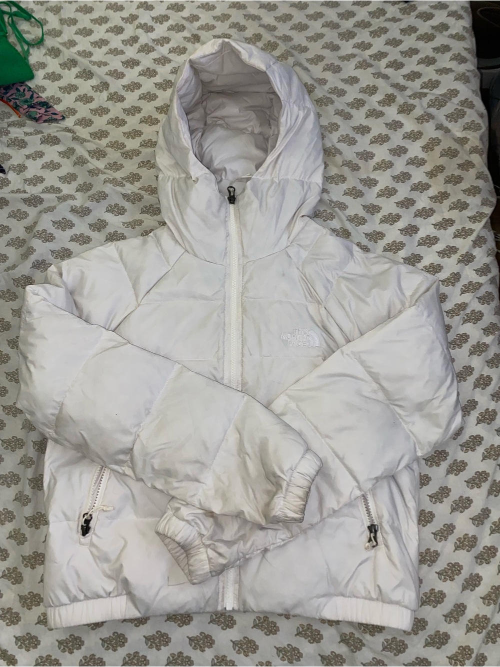 The North Face Women's White Hooded Puffer Coat